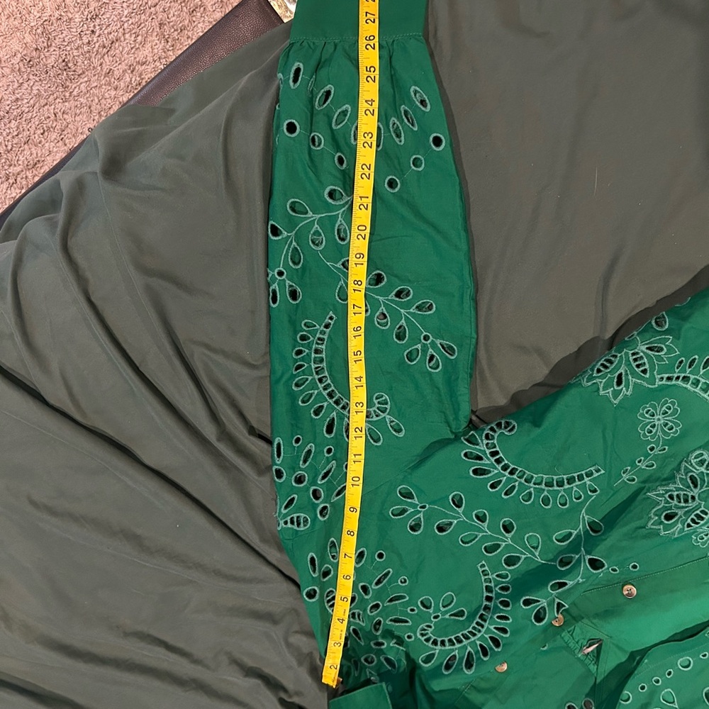 Anthropologie Emerald Green Eyelet Button-Front Long Sleeve Dress - Picture 9 of 9